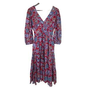 Caroline Constas Red and Blue Floral Midi Dress